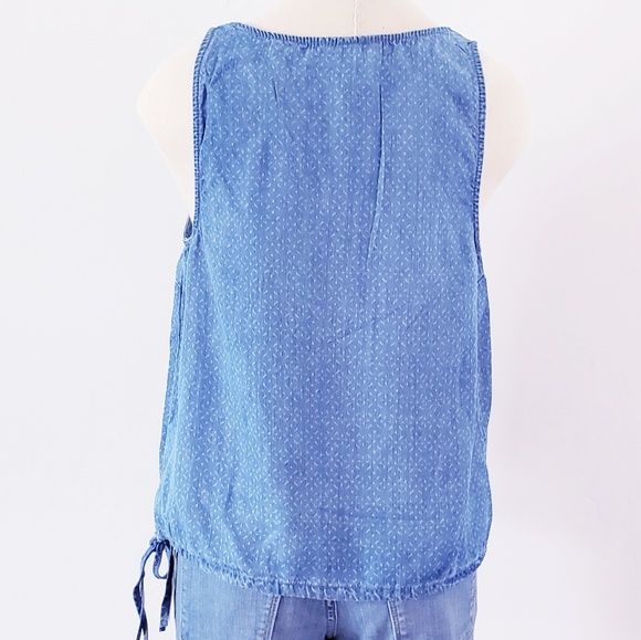 Women's chambray denim drawstring tan top shirt - Picture 4 of 4